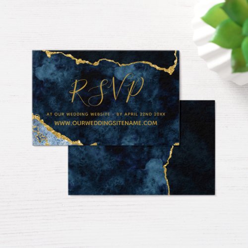 Navy Blue Gold Wedding Website RSVP Insert Cards