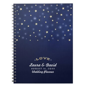 Navy Blue Gold & White Stars Love Custom Wedding Notebook by juliea2010 at Zazzle