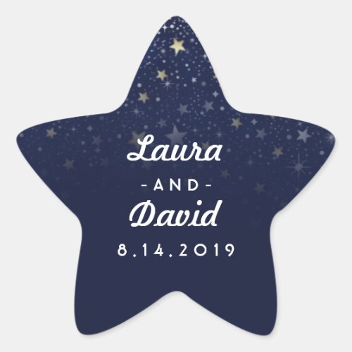 Navy Blue Gold  White Stars Wedding Names  Date Star Sticker