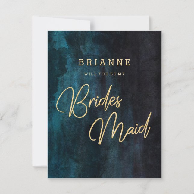 Navy Blue & Gold Will You Be My Bridesmaid Invitation (Front)