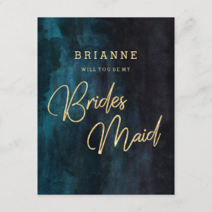 Navy Blue & Gold Will You Be My Bridesmaid Invitation