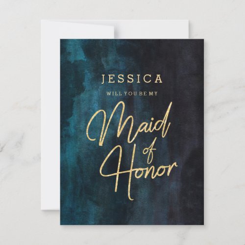 Navy Blue  Gold Will You Be My Maid of Honor Invitation