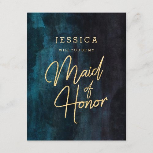 Navy Blue & Gold Will You Be My Maid of Honor Invitation