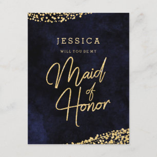 Navy Blue & Gold Will You Be My Maid of Honor Invitation