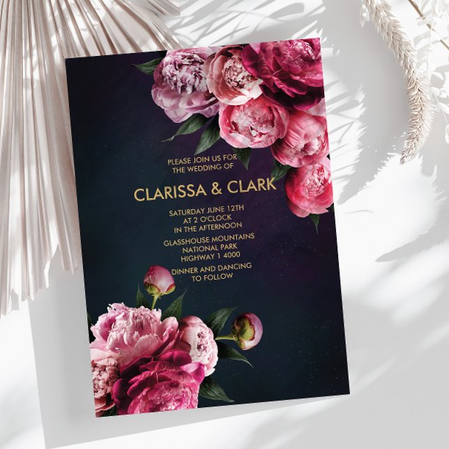Navy Blue & Gold With Romantic Peonies  Invitation (Creator Uploaded)