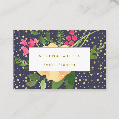 Navy Blue Gold Yellow Event Planner Business Card