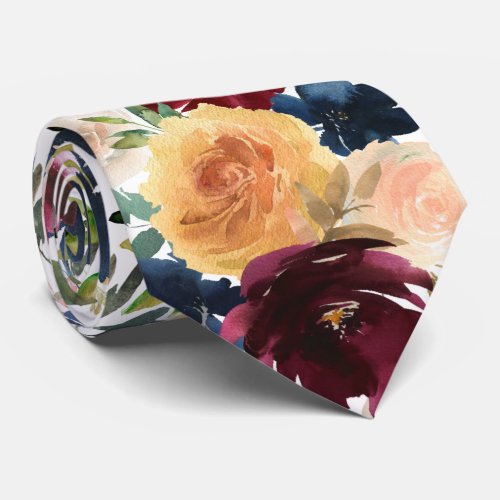 Navy Blue Gold Yellow Pink Floral Neck Tie