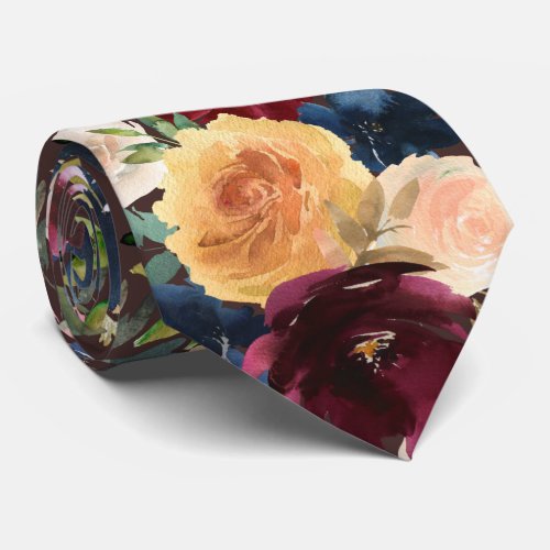 Navy Blue Gold Yellow Pink Wine Floral Neck Tie