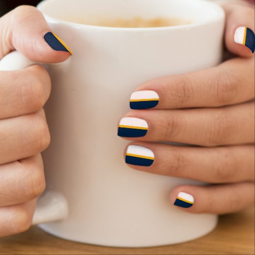 Navy Blue Gold Yellow White Stripe Minx Nail Wraps