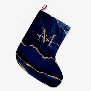 Navy Blue Gold Your Letter Name Christmas Stocking