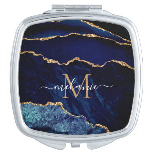 Navy Blue Gold Your Letter Name Compact Mirror
