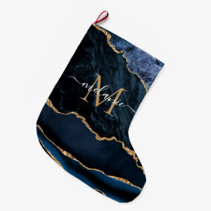 Navy Blue Gold Your Name Letter Christmas Stocking