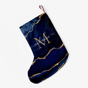 Navy Blue Gold Your Name Letter Christmas Stocking