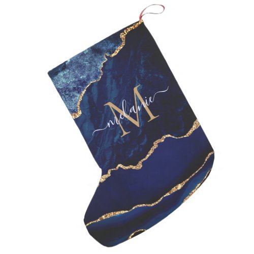 Navy Blue Gold Your Name Letter Christmas Stocking