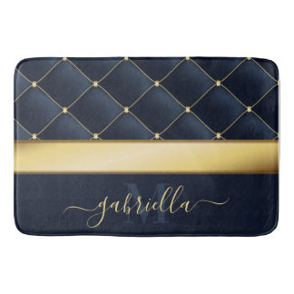 Navy Blue Golden Bath Mat