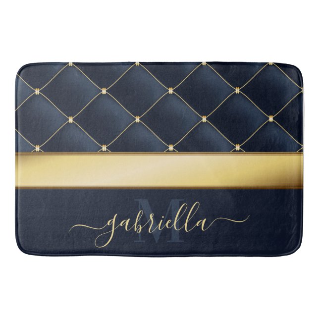 Navy Blue Golden                                   Bath Mat (Front)