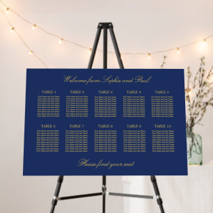 Navy Blue Golden Beige 10 Table Seating Chart Foam Board