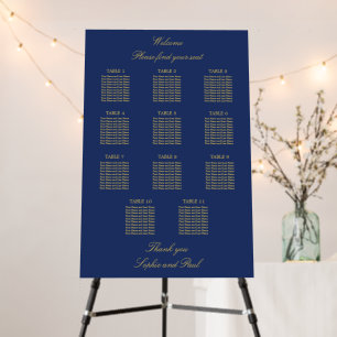 Navy Blue Golden Beige 11 Table Seating Chart Foam Board
