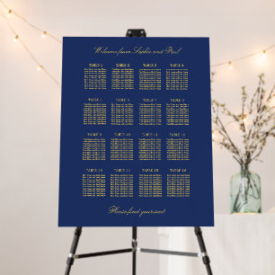 Navy Blue Golden Beige 16 Table Seating Chart Foam Board