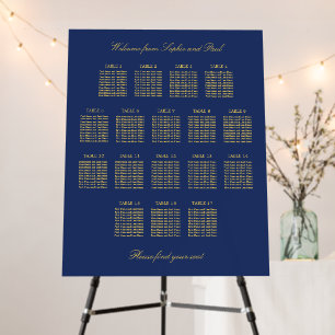 Navy Blue Golden Beige 17 Table Seating Chart Foam Board
