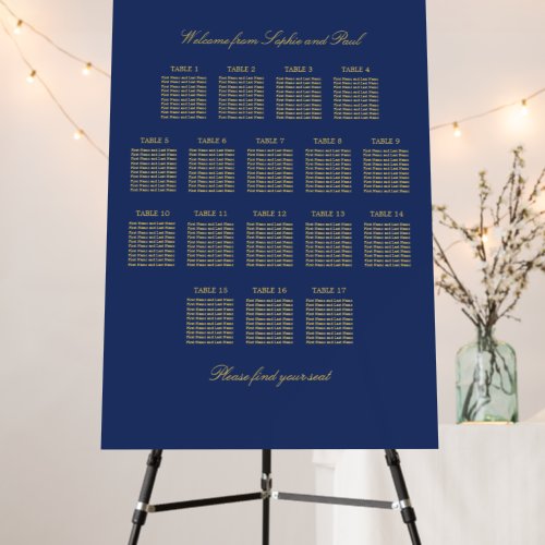 Navy Blue Golden Beige 17 Table Seating Chart Foam Board