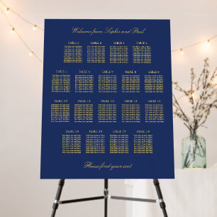 Navy Blue Golden Beige 18 Table Seating Chart Foam Board