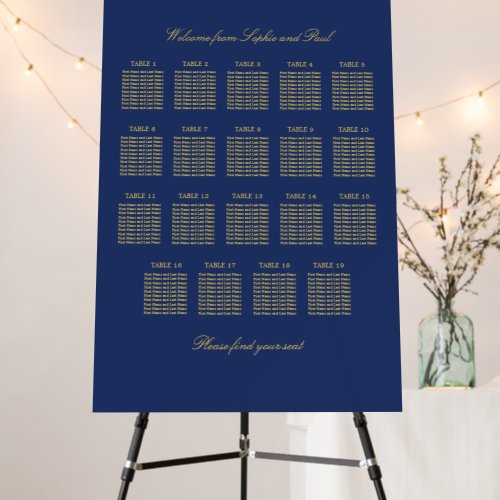 Navy Blue Golden Beige 19 Table Seating Chart Foam Board