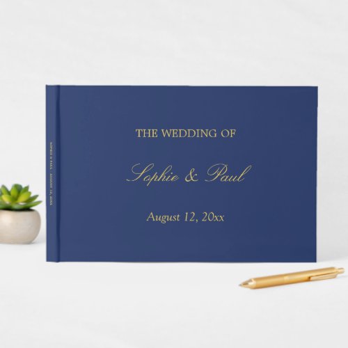 Navy Blue Golden Beige Wedding Guest Book