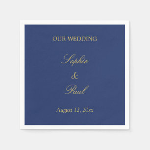 Navy Blue Golden Beige Wedding Napkins