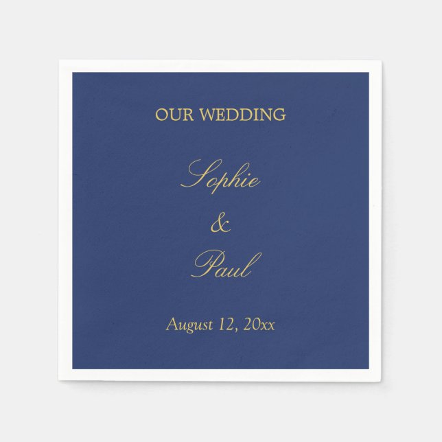 Navy Blue Golden Beige Wedding Napkins (Front)