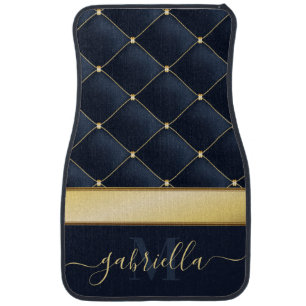 Navy Blue Golden Car Floor Mat