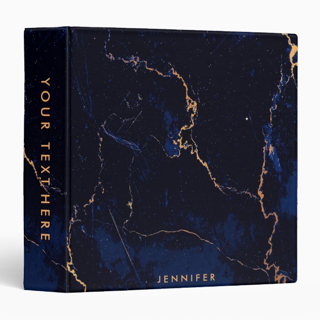 Navy Blue Golden Marble 3 Ring Binder (Front/Spine)