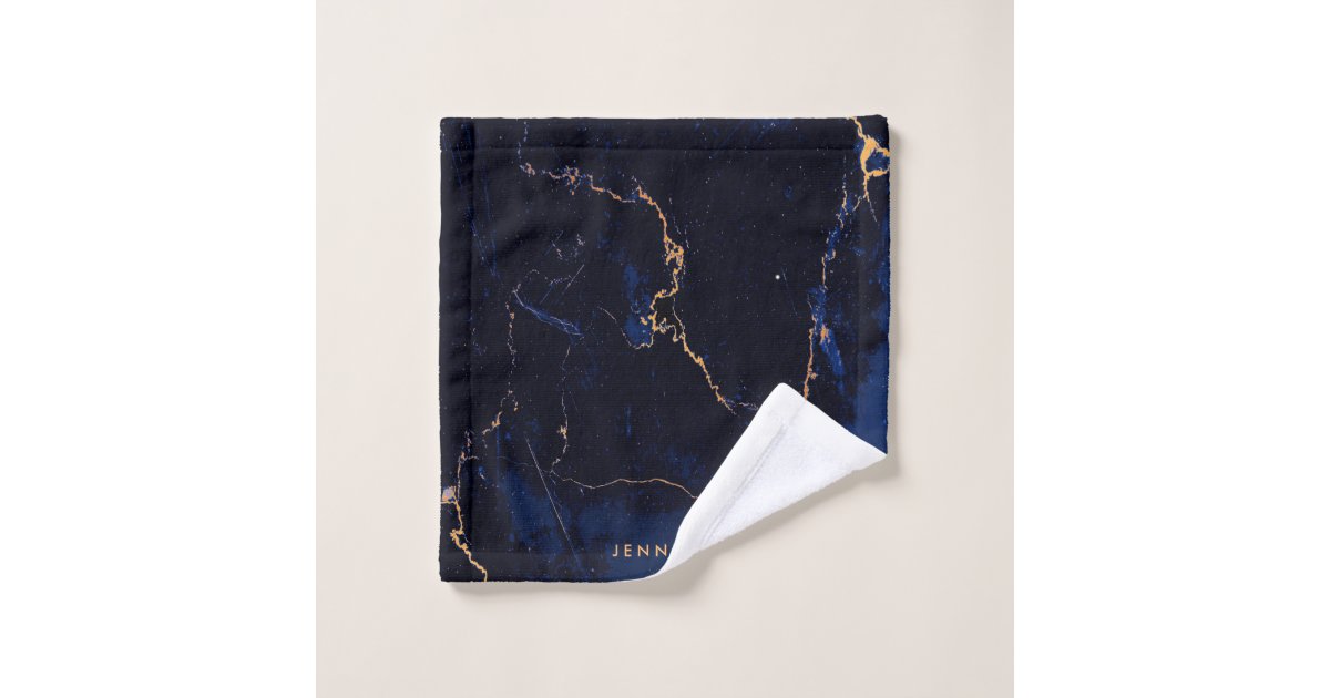 Navy Blue Golden Marble Bath Towel Set | Zazzle