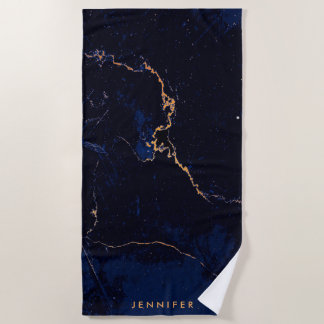 Navy Blue Golden Marble Beach Towel
