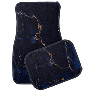 Navy Blue Golden Marble Car Floor Mat