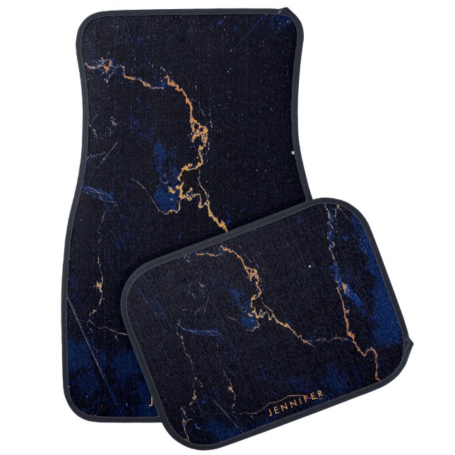 Navy Blue Golden Marble Car Floor Mat (Set)