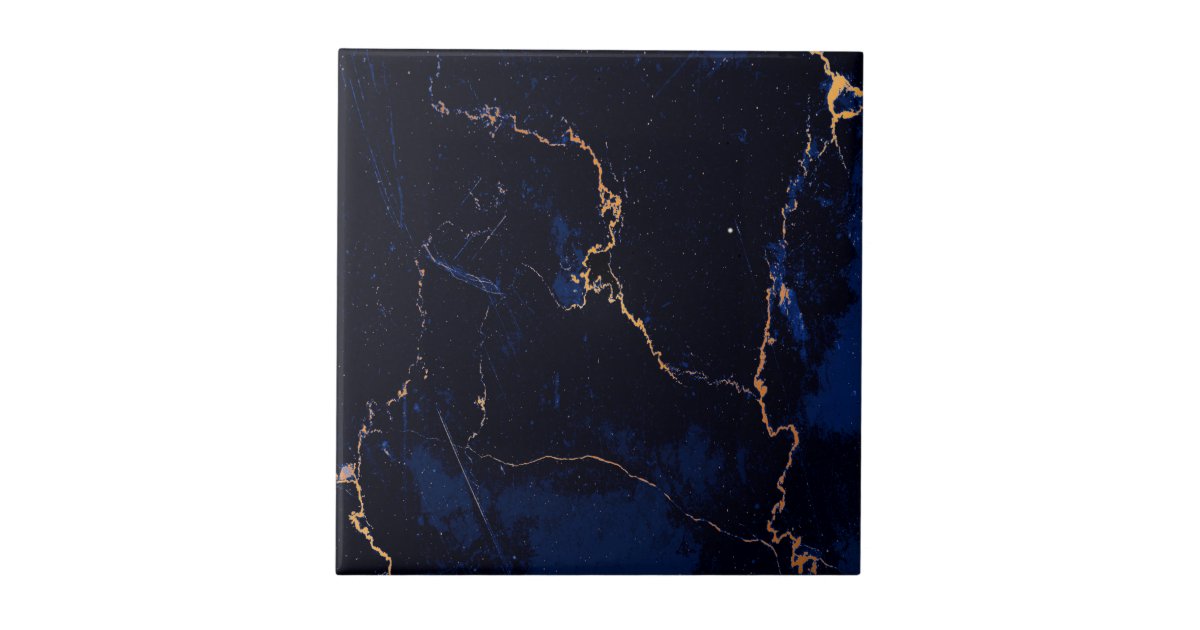 Navy Blue Golden Marble Ceramic Tile Zazzle