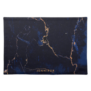 Navy Blue Golden Marble Cloth Placemat
