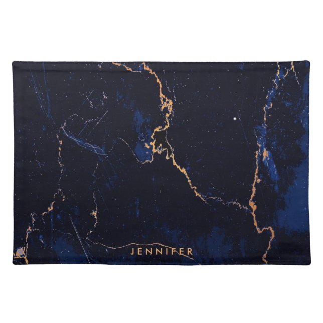 Navy Blue Golden Marble Cloth Placemat (Front)