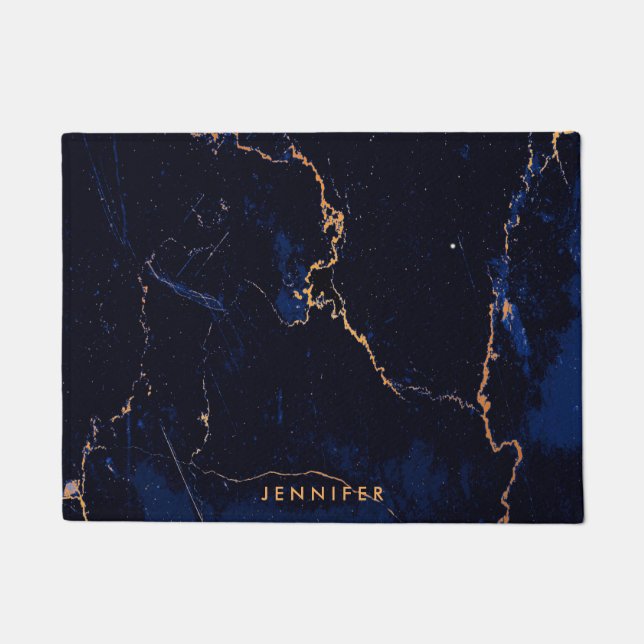 Navy Blue Golden Marble Doormat (Front)