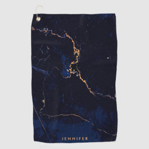 Navy Blue Golden Marble Golf Towel