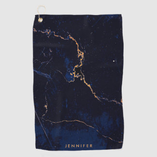 Navy Blue Golden Marble Golf Towel