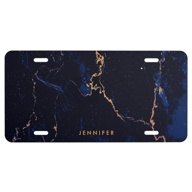 Navy Blue Golden Marble License Plate (Front)