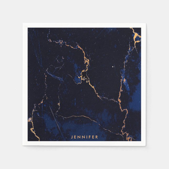 Navy Blue Golden Marble Napkins (Front)