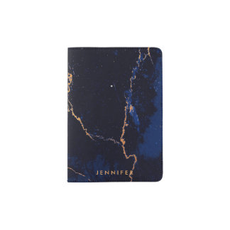 Navy Blue Golden Marble Passport Holder