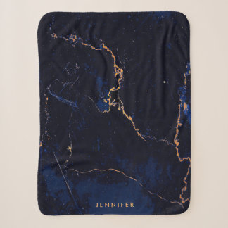 Navy Blue Golden Marble Sherpa Blanket