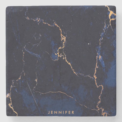 Navy Blue Golden Marble Stone Coaster