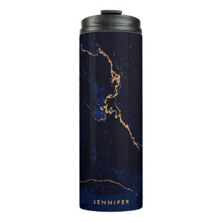 Navy Blue Golden Marble Thermal Tumbler