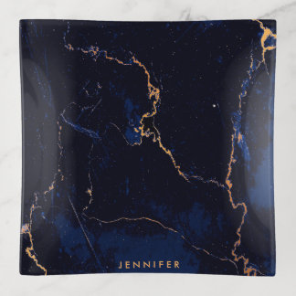 Navy Blue Golden Marble Trinket Tray