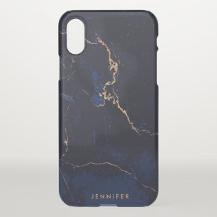 Navy Blue Golden Marble iPhone X Case